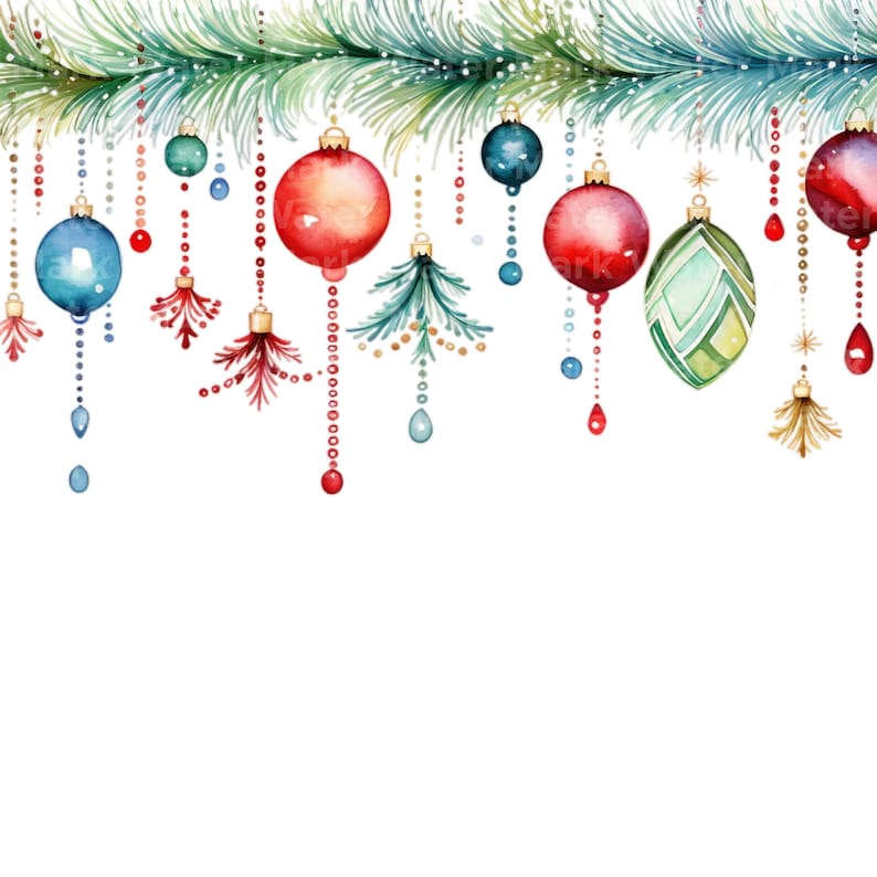 Watercolor Christmas Borders Clipart: Garland Designs (Digital Download) image 4