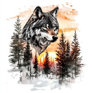 Aquarel wolf clipart, 12 jpg, digitale download, wolf in het bos, dieren clipart, junk journal, kaarten maken, papierkunst, plakboeken