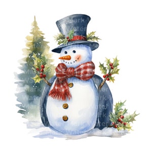 Christmas snowman clipart, 12 JPG , watercolor clipart, card making clipart, Christmas decorations clipart, digital download, commercial use