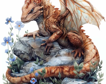 Watercolor Dragon Clipart: Fantasy Illustration (Digital Download)
