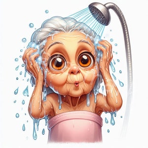 Funny old ladies clipart, 12 jpg, people clipart, grandma in shower clipart, women clipart, junk journal, paper craft, digital download