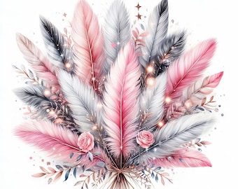 Watercolor Ostrich Feather Clipart: Digital Scrapbooking, Wall Art (Digital Download)