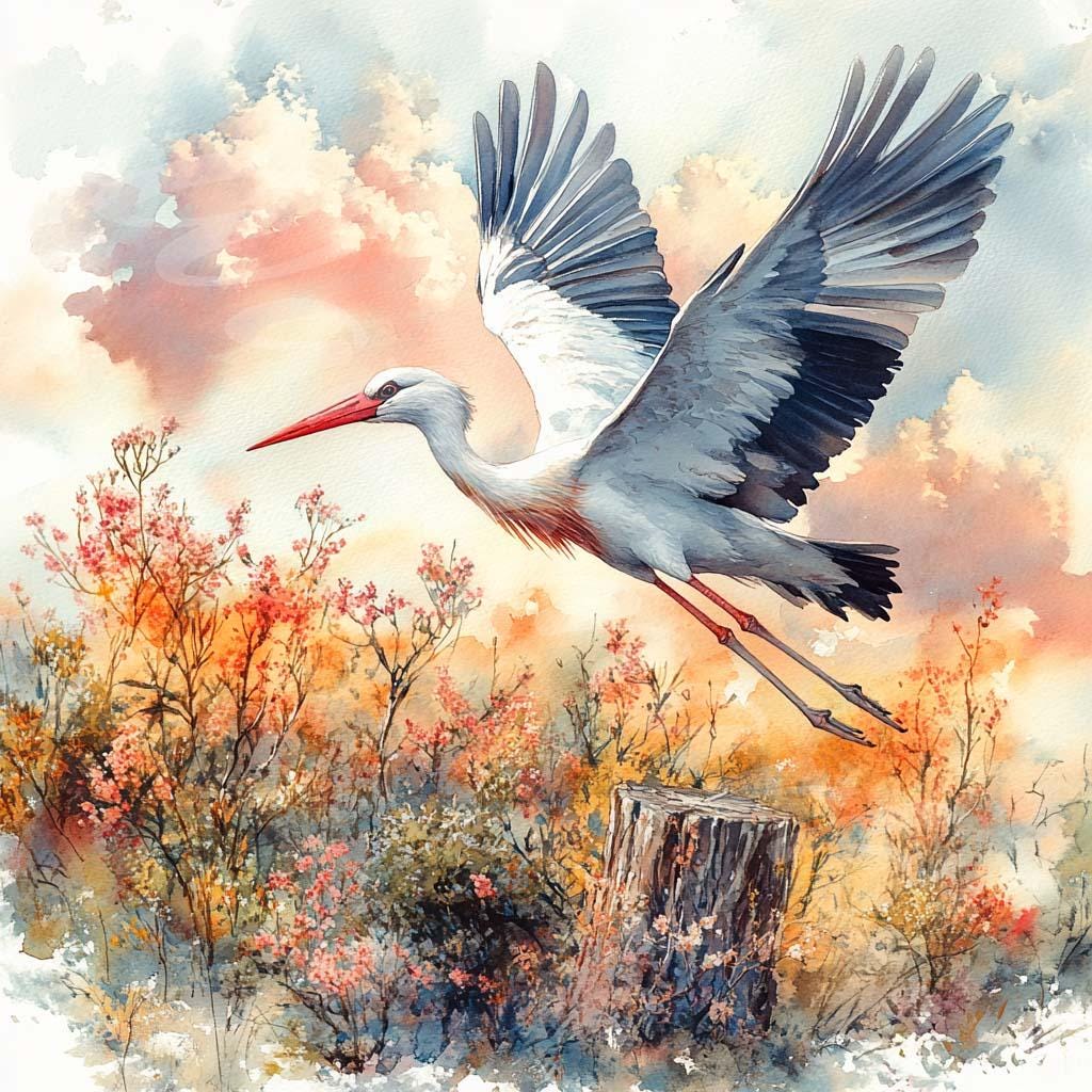 水彩コウノトリのクリップアート：鳥のイラスト、デジタルペーパー