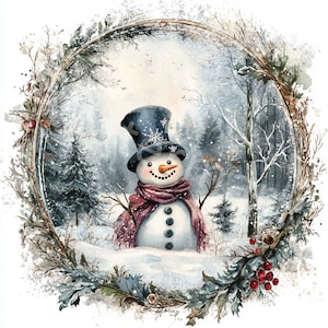 Clipart de bonhomme de neige vintage de Noël, 12 jpg, téléchargement numérique, couronne de Noël, livre de souvenirs, journal indésirable, cartes, créations en papier, albums de coupures