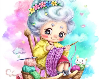 Funny Grandma Clipart Set: Pastel Granny Art (Digital Download)