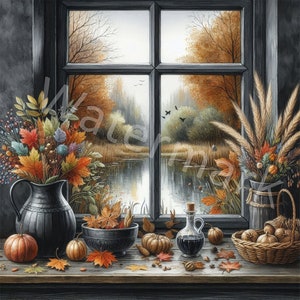 Watercolor Autumn Window Clipart: Fall Landscape (digital Download) - Etsy