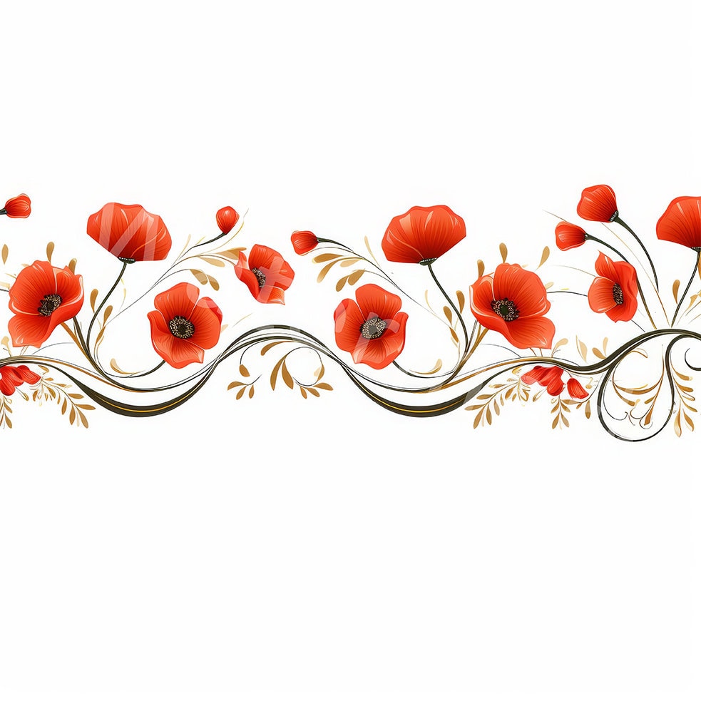 Poppy Border Vector Watercolor Poppies Border Clipart: Floral Frames, Card Making (digital ...