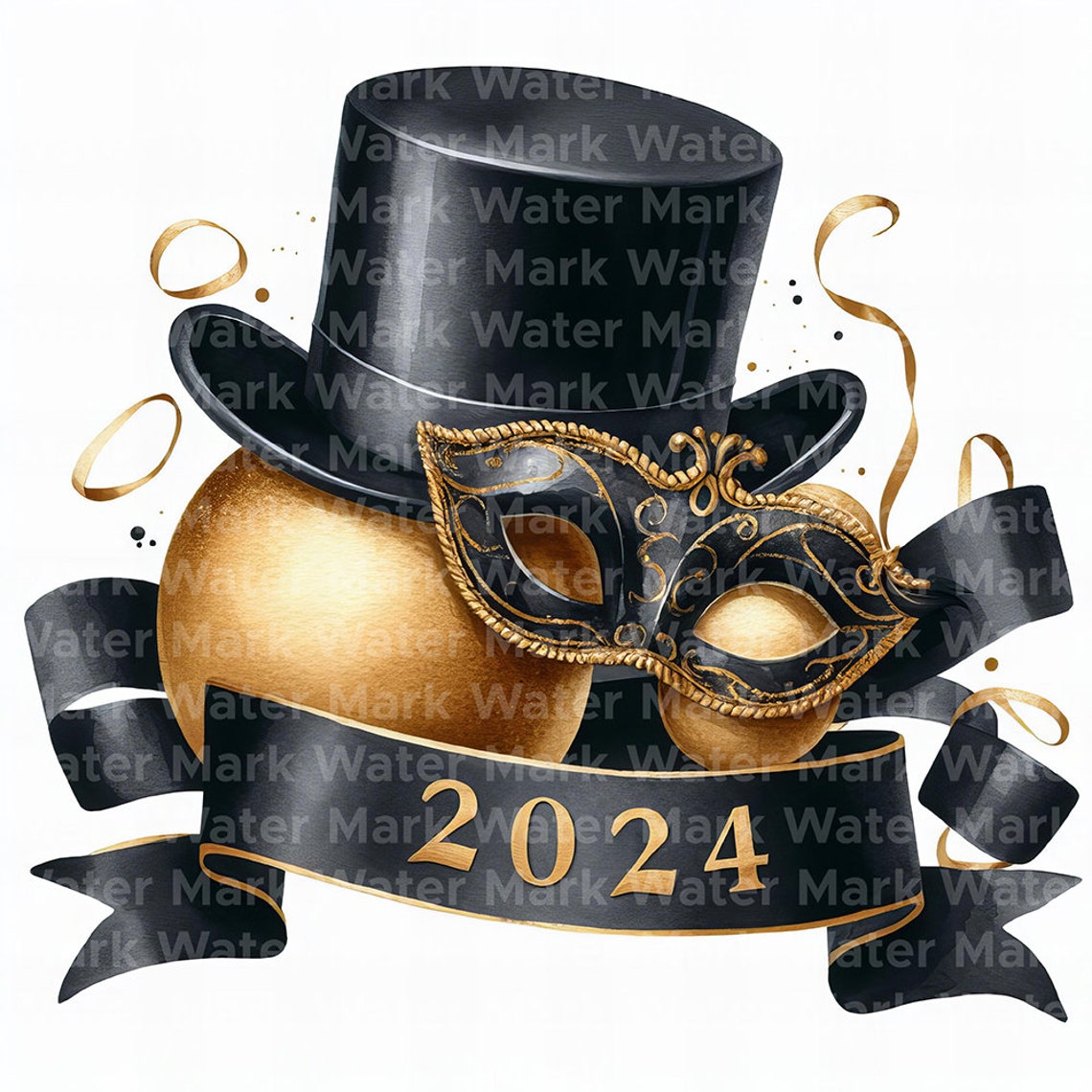 New Year 2024 Clipart, 12 JPG, Digital Download, New Year's Eve Clipart, Digital Paper Crafts