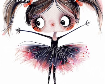 Funny Ballerina Girl Clipart: Ballet Dance Illustrations (12 JPG Digital Download)