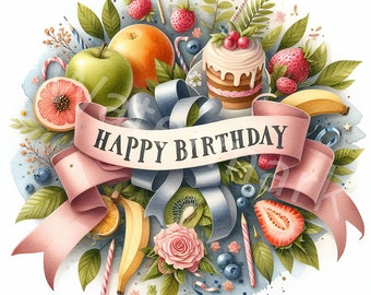 Clipart de cumpleaños en acuarela: Diseño de feliz cumpleaños (Descarga digital)