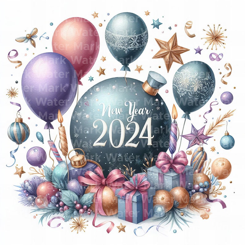 New Year 2024 Clipart 12 Jpg Digital Download Digital Etsy