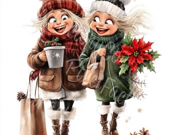 Christmas Girls Winter Watercolor Clipart Illustration for Scrapbooking Junk Journal Planner Digital 12 JPG