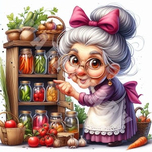 Imágenes prediseñadas de mujer mayor divertida, 12 JPG, imágenes prediseñadas de abuela, imágenes prediseñadas de personas, gráficos de mujeres, diario basura, manualidades con papel digital, descarga digital