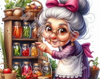 Funny Grandma Clipart: Watercolor Senior Woman Graphics (Digital Download)