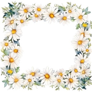 Clipart cadre aquarelle marguerites, 14 JPG, créations numériques en papier, clipart bordure cadre, clipart fabrication de cartes, fabrication d'invitations, téléchargement numérique