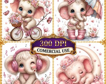 Baby Elephant Clipart Set Digital Download For Junk Journal Scrapbooking Cards Party Decor 14JPG