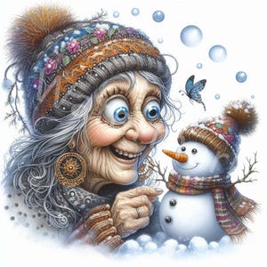 Clipart drôle de vieilles dames de Noël, 12 jpg, bonhomme de neige, femme âgée, clipart grand-mère, journal indésirable, créations numériques en papier, téléchargement numérique
