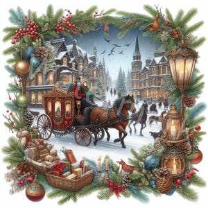 Imágenes prediseñadas de paisaje navideño, 12 JPG, Navidad vintage, imágenes prediseñadas de acuarela, diario basura, manualidades de papel, imágenes prediseñadas para hacer tarjetas, descarga digital
