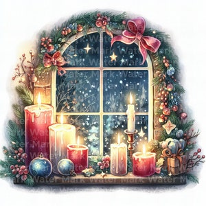 Clipart aquarelle de fenêtres de Noël, 12 JPG, clipart fenêtres hiver, photo hiver, clipart art mural, clipart fabrication de cartes, téléchargement numérique