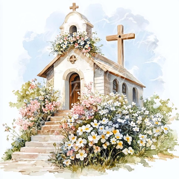 Clipart de iglesia religiosa cristiana, descarga digital para scrapbooking, tarjetas, diario, 12 JPG