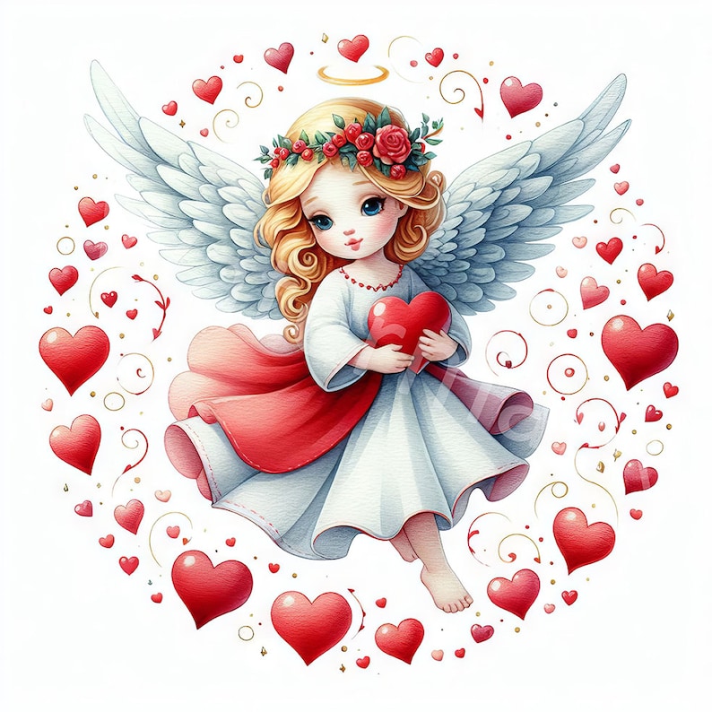 Watercolor Valentine Angel Clipart: Love Hearts (digital Download) - Etsy