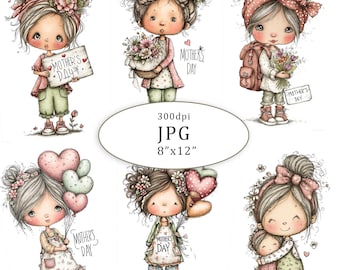 Mother Day Clipart Floral Girls Vintage Style Digital Download For Scrapbooking Junk Journal 20JPG