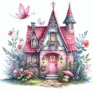 Fairy House Clipart, 12 JPG, Digitale download, Aquarel Fairy House Afdrukbaar, Paper Craft, Kaarten maken, Digitale planning, Junk Journal