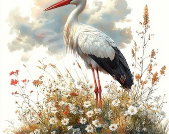 水彩コウノトリのクリップアート：鳥のイラスト、デジタルペーパー