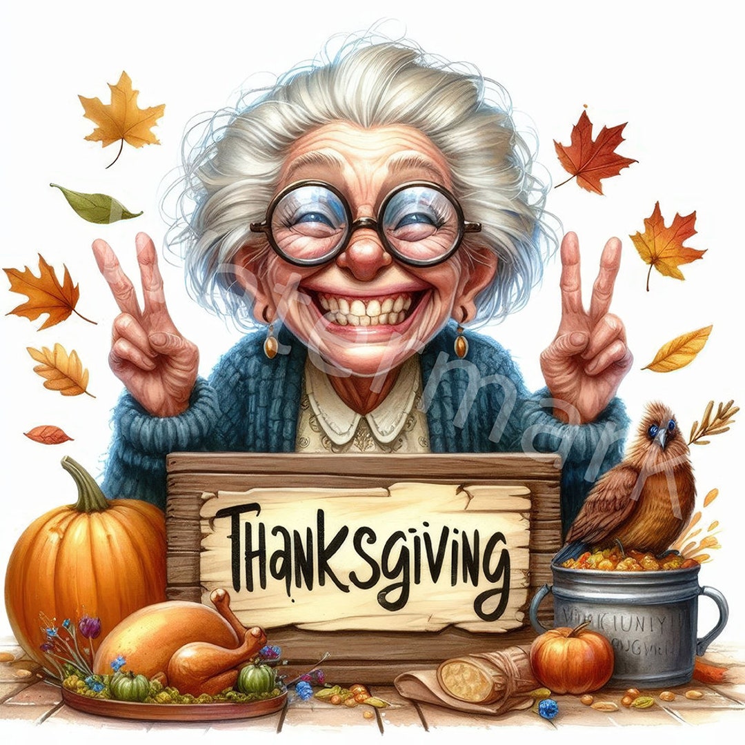 Funny Thanksgiving Old Lady Clipart: Watercolor Style (digital Download) -  Etsy, image size:1080x1080