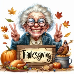 Thanksgiving clipart, 12 JPG, digital download, funny old lady clipart, scrapbook, memory book, junk journal,wall art,stickers, paper crafts