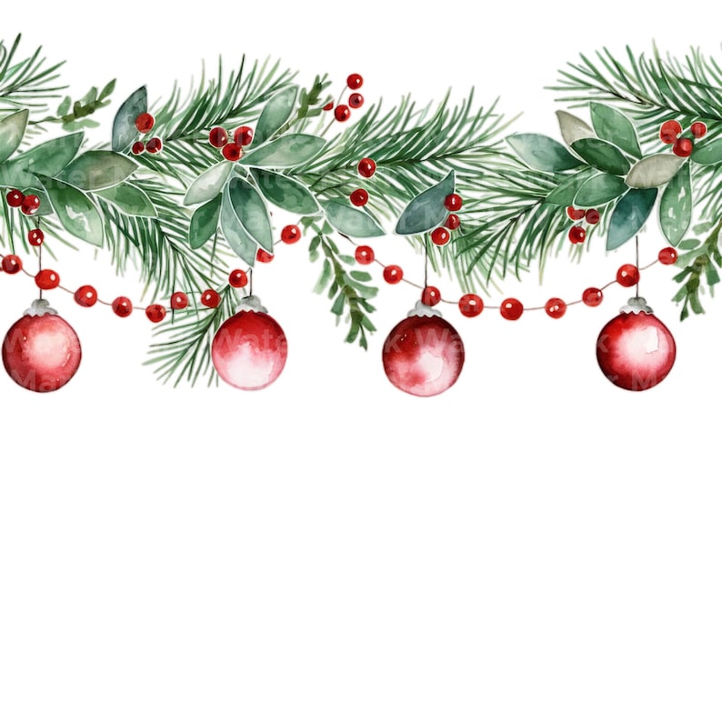 Watercolor Christmas Borders Clipart: Garland Designs (Digital Download) image 8