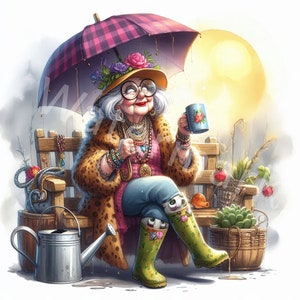 Clipart divertenti di anziani autunnali, 12 JPG, download digitale, grafica di vecchie signore pazze, persone divertenti, diario spazzatura, artigianato di carta digitale, album di ritagli