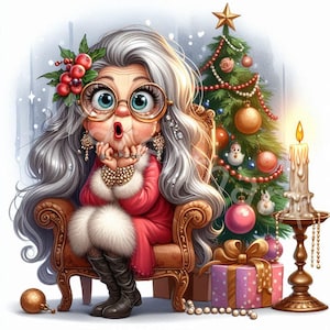 Imágenes prediseñadas de ancianas locas de Navidad, 12 jpg, imágenes prediseñadas de ancianas divertidas, imágenes prediseñadas de abuelas, imágenes prediseñadas de mujeres, diario basura, manualidades de papel digitales, descarga digital