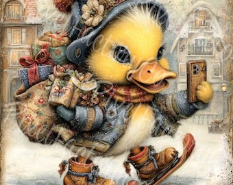 Vintage Christmas Duckling Clipart Bundle For Scrapbooking Cards Junk Journal Digital Download