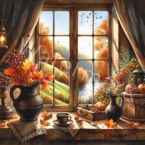 Watercolor Autumn Window Clipart: Fall Landscape (digital Download) - Etsy