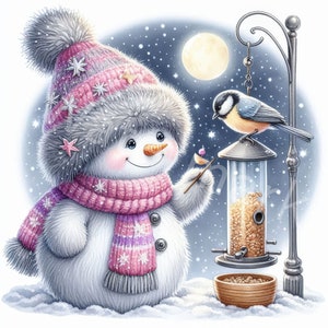 Weihnachten Rosa Schneemann Clipart, 12 JPG, Digital Download, Rosa Kinder Illustrationen, Karte, Weihnachtsdekoration, Scrapbooking, Papier Handwerk