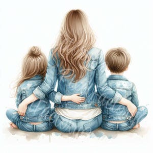 Clipart di mamma con bambini Clipart per la festa della mamma Ritratto di famiglia JPG Clip Art per biglietti Inviti Progetti di arte murale Stampabile Scrapbooking