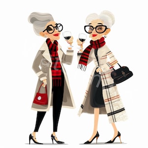 Merry Old Ladies Clipart, 12 Jpg, Digital Download, Old Ladies Fun