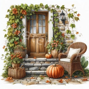 Clipart de puerta de otoño, 12 JPG, descarga digital, clipart de paisaje de otoño, creación de tarjetas, planificador digital, diario basura, manualidades de papel, arte de pared