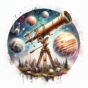 Astronomische telescoop clipart, 12 JPG, verrekijker, digitale download, junk journal, digitaal papier ambachten, bestanden voor mokken, kaarten maken clipart