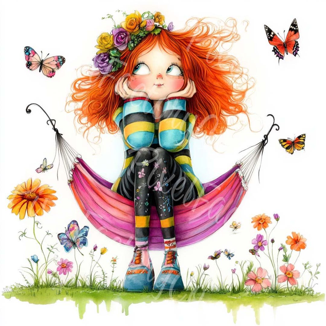 Whimsical Girl Clipart: Garden Piano Art, Fantasy Decor (digital