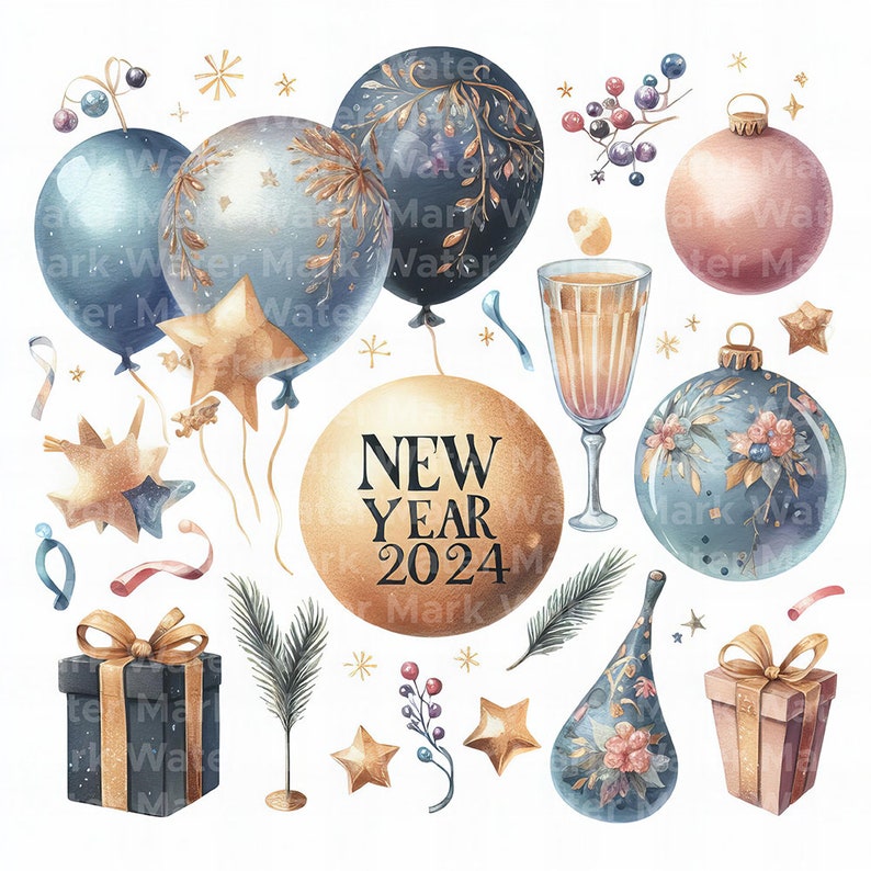 New Year 2024 Clipart 12 Jpg Digital Download Digital Etsy