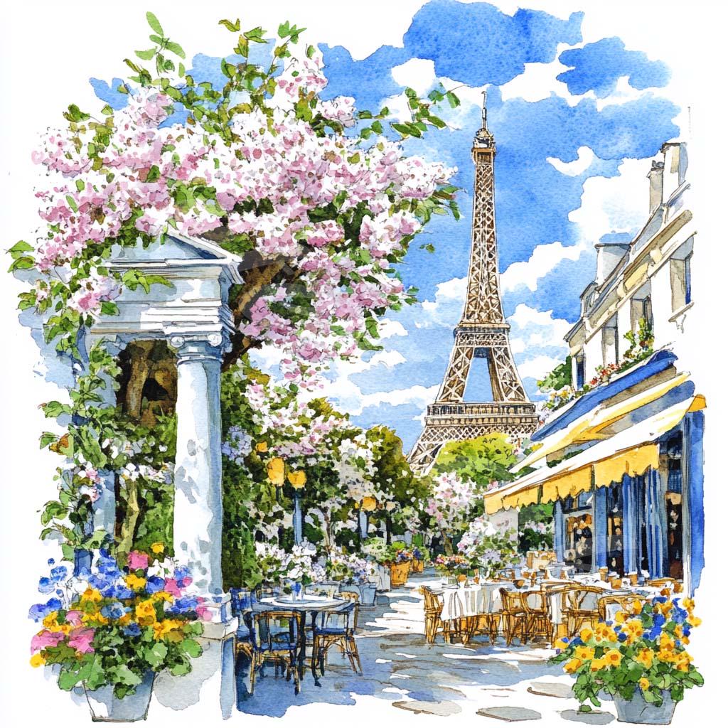 Spring European Cities Clipart European Landmarks Spring Flowers Watercolor Digital Download Paper Crafts Scrapbooking Junk Journal 12 JPG
