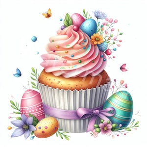 Clipart Pasen Cupcakes, 12 JPG, Digitale download, Aquarel Clipart, Digitale Plakboeken, Digitale Paper Craft, Kaarten maken, Junk Journal