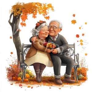 Clipart de pareja mayor de otoño, 12 jpg, abuela y abuelo, gráficos de personas, descarga digital, álbumes de recortes, diario basura, manualidades de papel digital