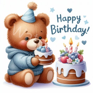 Clipart anniversaire, 12 JPG, téléchargement numérique, voeux d'anniversaire, scrapbooking, album souvenirs, journal indésirable, clipart ours en peluche, art mural, publicité américaine
