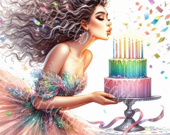 Birthday Girl Clipart: Glamorous Party Art (Digital Download)