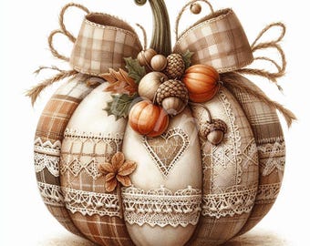 Patchwork Pumpkin Clipart: Watercolor Halloween Illustrations (Digital Download)