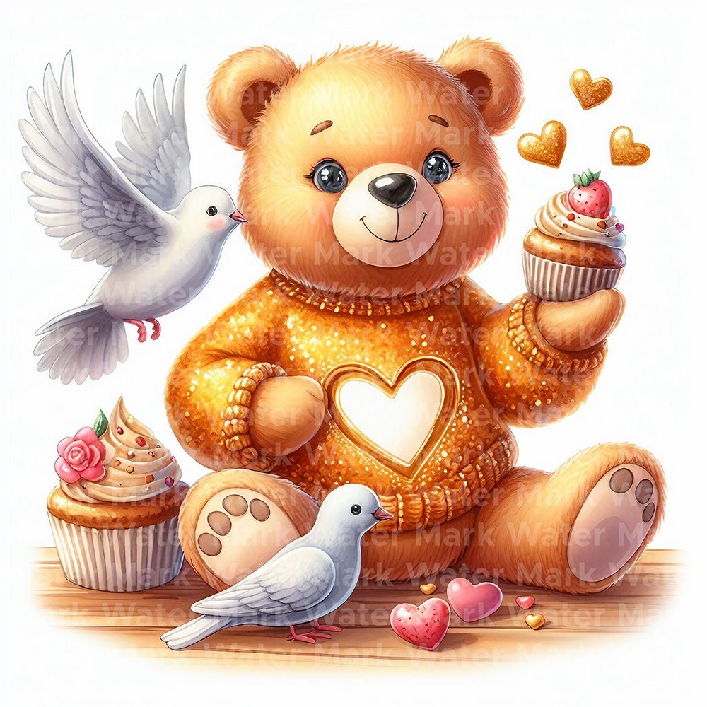 Valentine's Day Teddy Bear Clipart, 12 JPG, Digital Download, Card