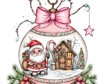 Christmas Baubles Clipart Pink Ornaments Whimsical Holiday Decorations Digital Download Scrapbook Crafts 12 JPG